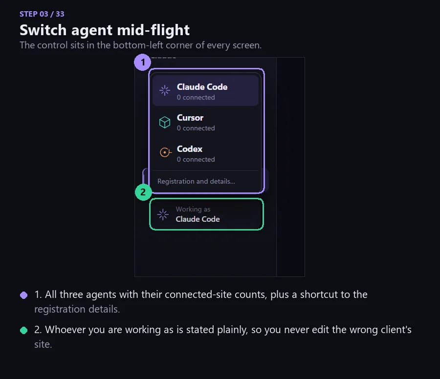The switcher for moving between registered agents.